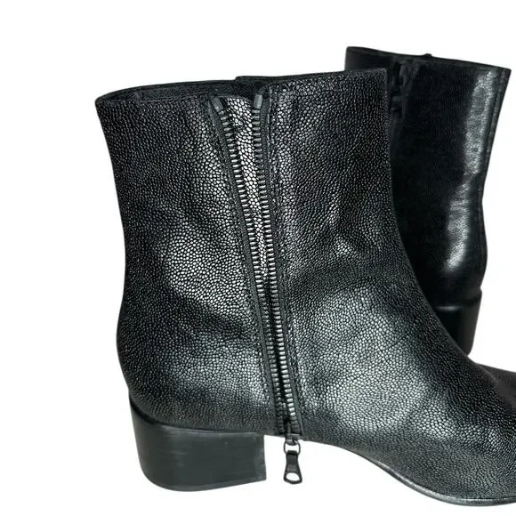 Rag & Bone Ashlen Black Pebbled Leather Midi Ankle Boots Square Toe Size 9 - Picture 8 of 12